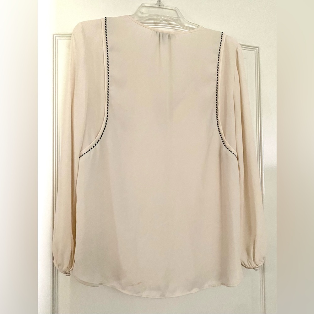 J. Crew Cream Blouse with Black Accents and tassel - Picture 8 of 10